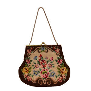 Vintage Petit Point Needlepoint Victorian Flowers Garden Purse/Bag